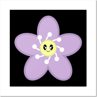 Cute Purple Flower Blossom - Black Posters and Art